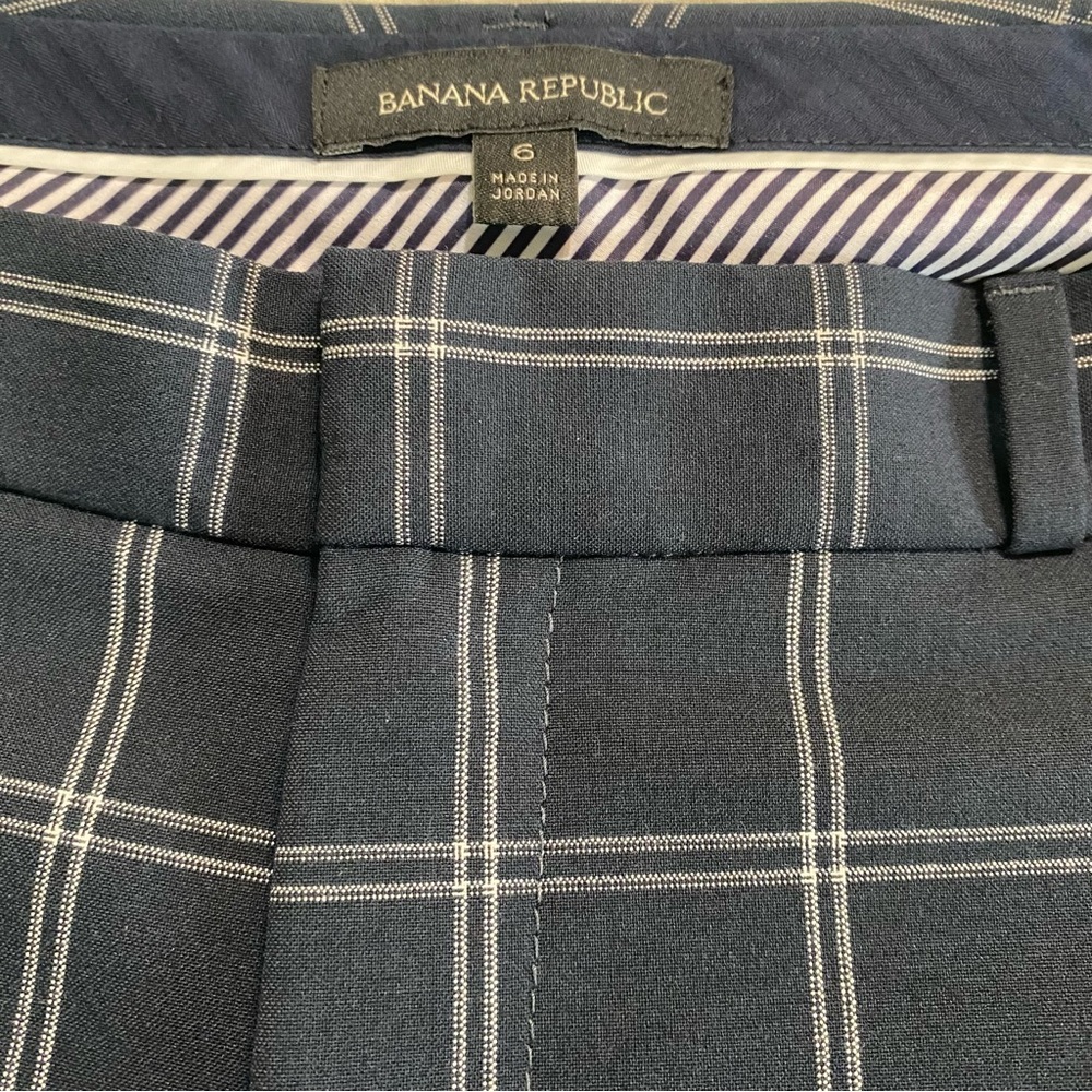 Banana Republic Navy Blue Plaid Ryan Dress Slim Ankle Pants Sz 6 Stretch Fabric - Picture 10 of 12